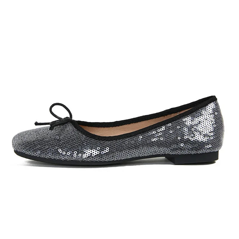 LIZAKOSHT  -  Bling Ballet Flats Women Shoes Square Toe Shiny Spring Autumn Footwear Women Shallow Fashion Comfort Sweet Bow Mary Jane Shoes