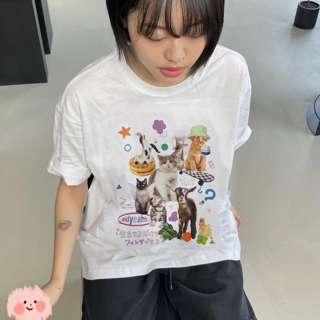 LIZAKOSHT  -  Cute Milk Cat Graphic T-Shirts for Women Oversized Retro Harajuku Fashion Streetwear Tee Shirt Y2k Aesthetic Female Tees Tops