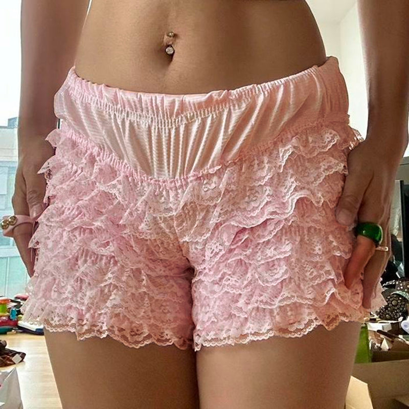 LIZAKOSHT  -  Y2K Women's Lace Trim Shorts Layered Ruffle Trim Bloomers Shorts Cute Lolita Pumpkin Pants Pettipants Streetwear