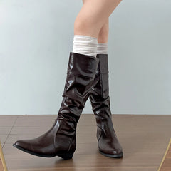 LIZAKOSHT  -  Cosy Soft Leather Women Knee High Boots Fashion Slip On Knight Long Booties Winter Internal Elevation Shoes Zapatos De Mujer