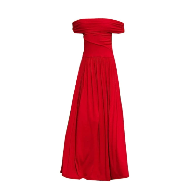 LIZAKOSHT  -  Elegant Party Dress in Spring and Summer One-neck Solid Color Women's Banquet Dress