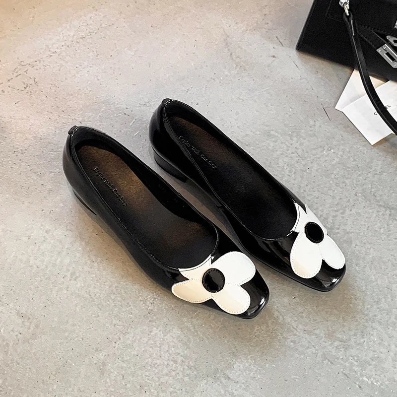 LIZAKOSHT  -  Fashion Pumps New High Quality Genuine Leather Shoes Round Head Flower Shallow Mouth High Heels Slip On Women's Shoes