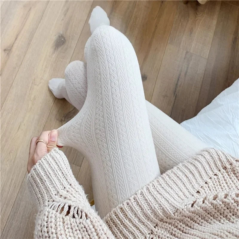 LIZAKOSHT  -  Y2K Vintage Knitted Pattern Tights Women Fashion Basic Thickened Wool Tights High Streetwear Stocking Pantyhose for Winter