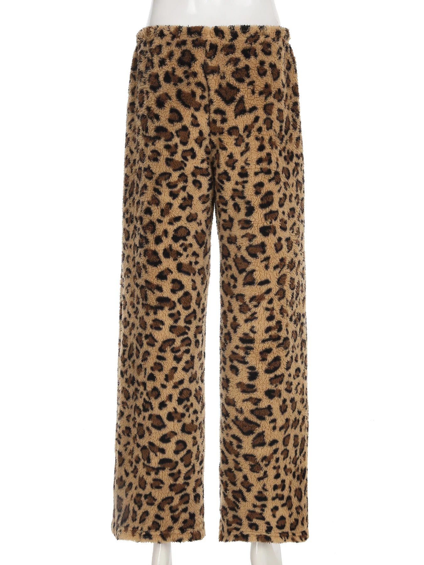 LIZAKOSHT  -  Casual Leopard Printed Wide Leg Pants Loose Furry Mid-Waisted Straight Pants Women Autumn Winter Fashion Streetwear