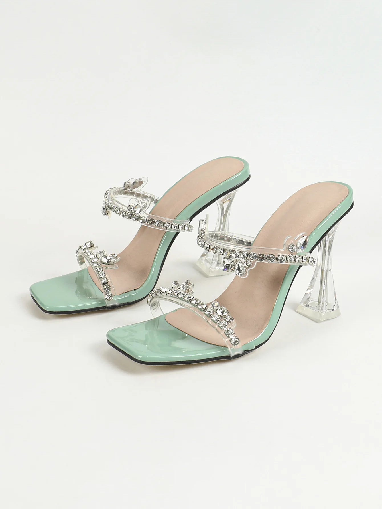 LIZAKOSHT  -  Fashion Rhinestone Slippers For Women's 2025 Summer New Crystal Thick Heel Transparent Sandals Full Diamond Shoulder Bag Set