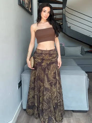 LIZAKOSHT  -  Fashion Print Long Skirt Women High Waist Ankle-length Loose Swing Skirt 2025 Summer Fashion Female Vacation Streewear Outerwear