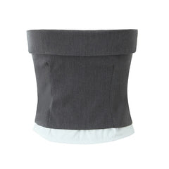 LIZAKOSHT  -  New Fashion Women Vintage Patchwork Strapless Top Front Button Summer  Female Chic Party Crop Top