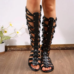 LIZAKOSHT  -  Women Summer Cool Boots Sexy Open Toe Cut-out Gladiator Flat Fashion Rome Back Zipper Street Style Sandals Shoes
