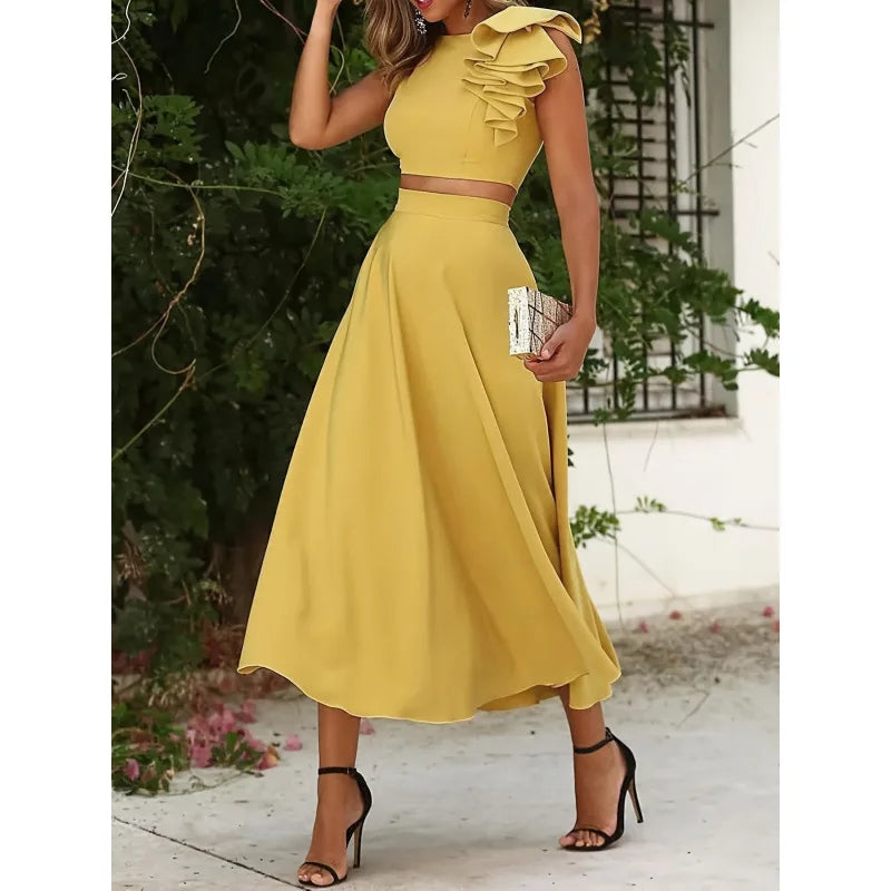 LIZAKOSHT  -  Women's Design Sense Sleeveless Backless Long Skirt Temperament Commuting Fashion Two Piece Set
