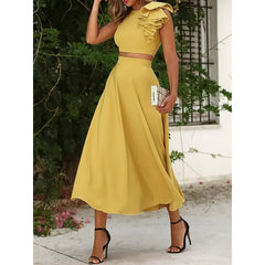 LIZAKOSHT  -  Women's Design Sense Sleeveless Backless Long Skirt Temperament Commuting Fashion Two Piece Set