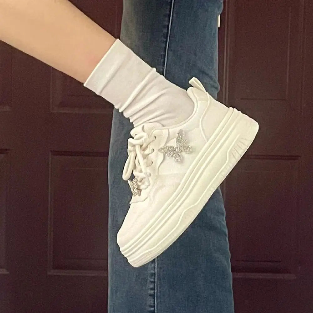 LIZAKOSHT  -  White Platform Sports Shoes Woman Fashion Autumn Korean Style Simple Sneakers Women PU Leather Casual Pure Colour Shoes