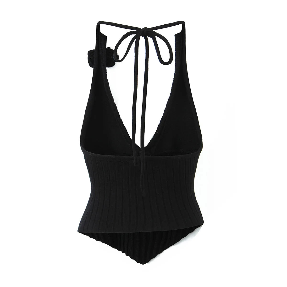 LIZAKOSHT  -  Women Knit and Rib Knit Viscose-blend  Floral Asymmetric  Black Alacant Tank Top