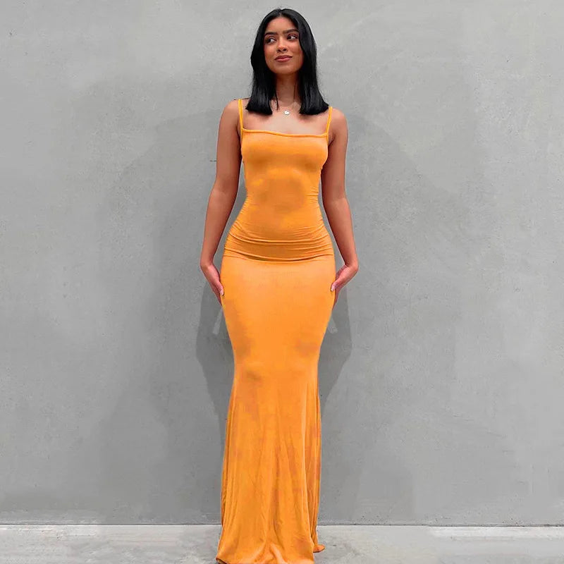 LIZAKOSHT  -  Fashion Elegant Temperament Pure Desire Sexy Long Milk Silk Wrap Dr Women's Summer Basic Thin Fabric Mid Waist Gown Tail Skirt