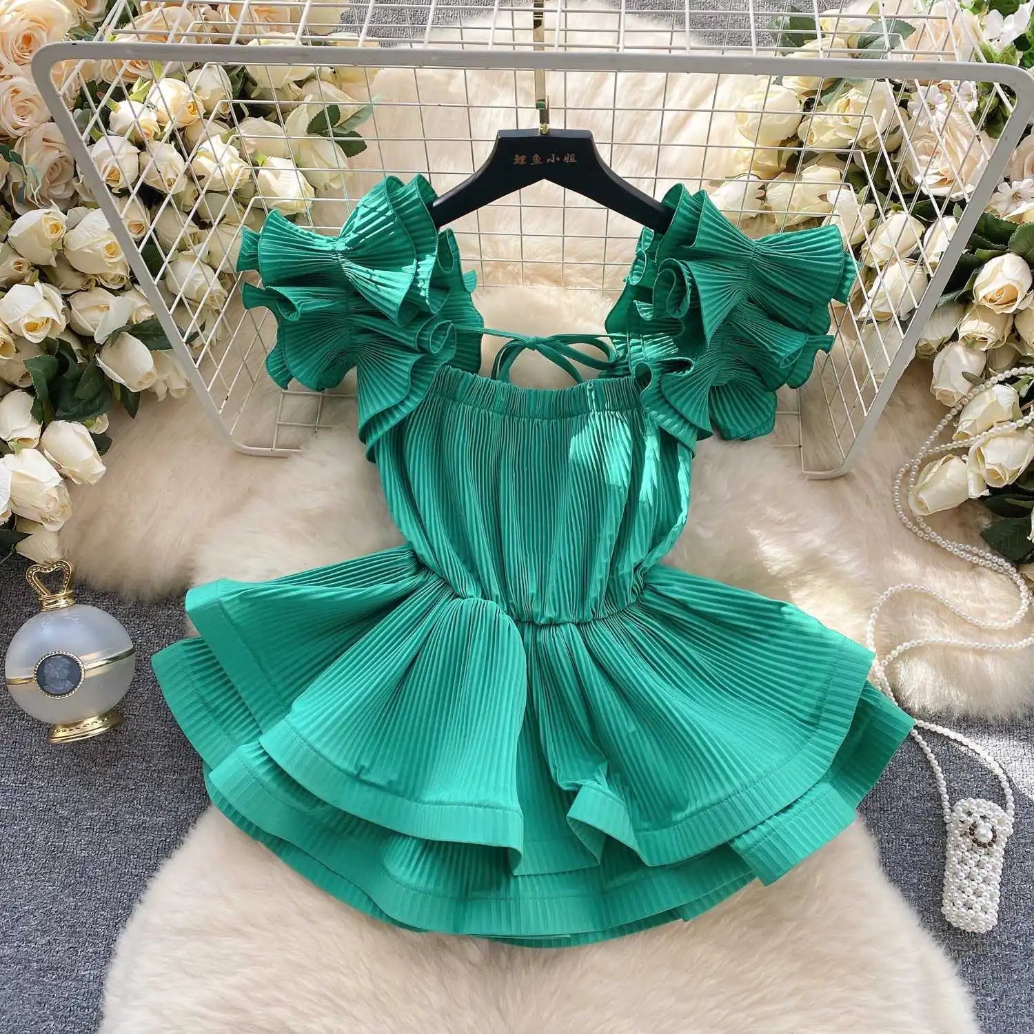LIZAKOSHT  -  European Goods Small Shirt Explosion Heavy Pressed Ruffled Edge Halter Chiffon Shirt Slim Short Ruffled Swing Top Woman Tops