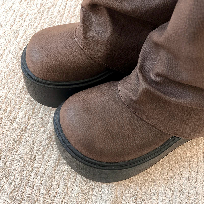 LIZAKOSHT  -  Autumn Winter Chunky Thick Sole Women Pipe Ankle Boots Designer Belt Buckle Platform Heel Shoes Modern Short Botas Para Mujer