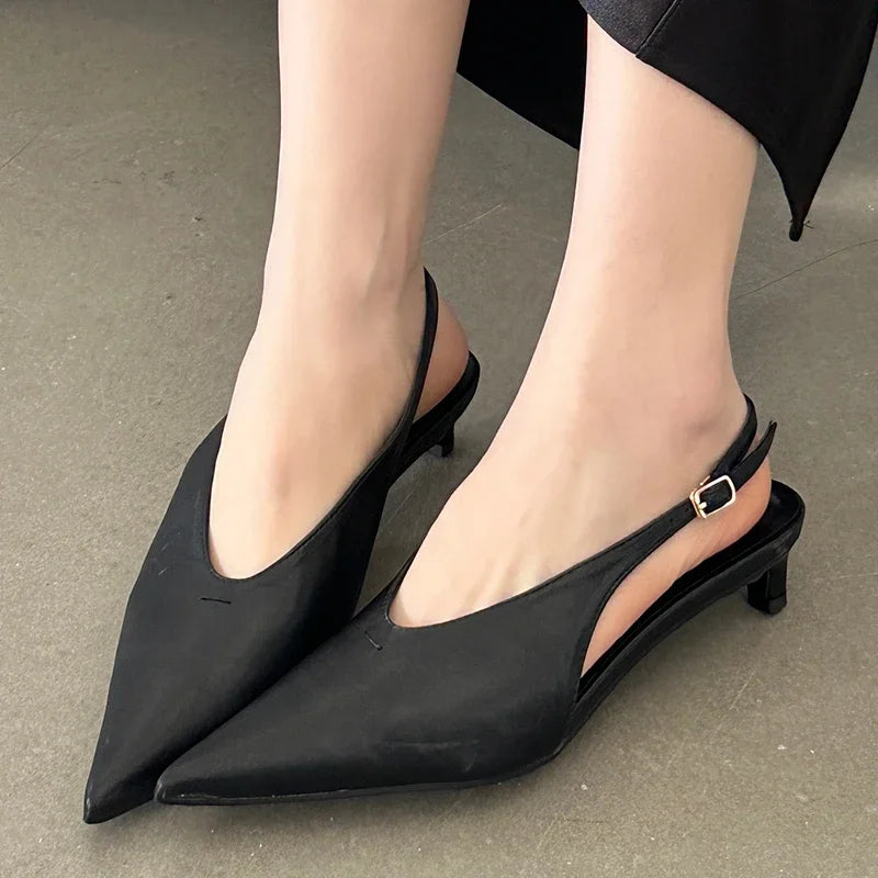 LIZAKOSHT  -  SEXY Pointed Toe Low Heels Sandals Women Fashion Shallow Elegant Slingback Sandal Female Summer Designer Dress Mules Pumps Women