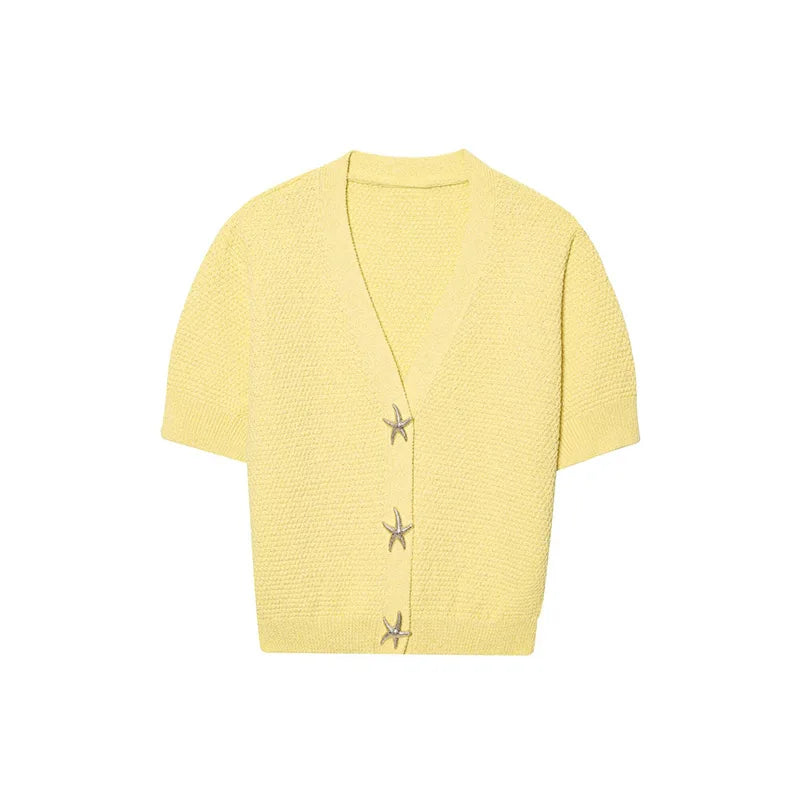 LIZAKOSHT  -  Knit Solid Women's Cardigan Fashion Loose Single-breasted Short Sleeve Female Sweater Summer V Neck Lady Knitwear 2025