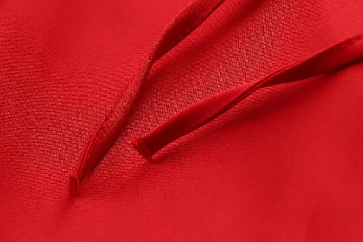 LIZAKOSHT  -  Summer Laminated Decorative Satin Texture Sling V-neck Dress Women Backless Red Long Party Dress Chic Female Evening Mujer