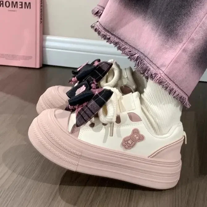 LIZAKOSHT  -  Bow Tie Womens Sports Shoes Sweet Kawaii Korean Style Women Sneakers Autumn Niche Mixed Color Casual Women Shoes