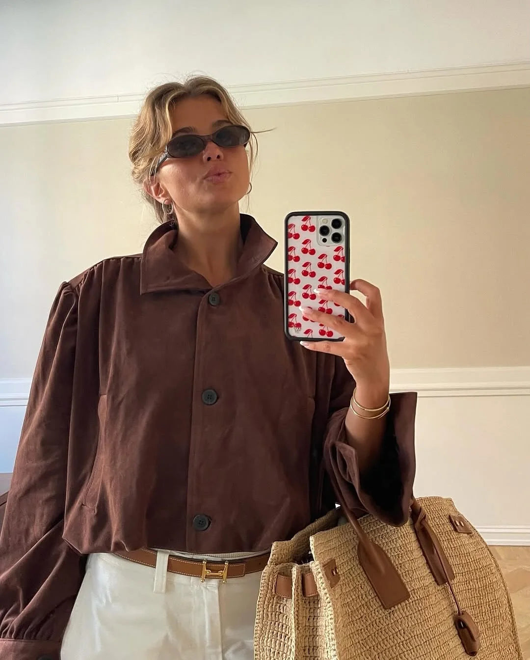 LIZAKOSHT  -  Retro Brown Suede Short Jacket Elegant Women Stand Collar Full Sleeves Single Breasteds Loose Coats Autumn Chic Lady Street Wear