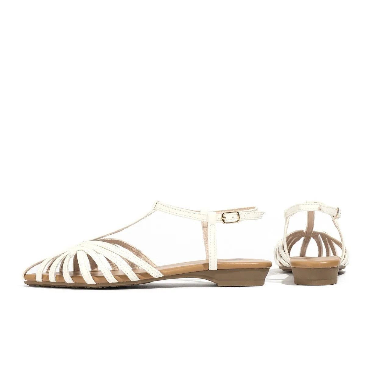 LIZAKOSHT  -  Big Size 43 Summer White  T-strap Sandals Women Leisure Low Heels Comfy Walking Gladiator Sandals Shoes Women