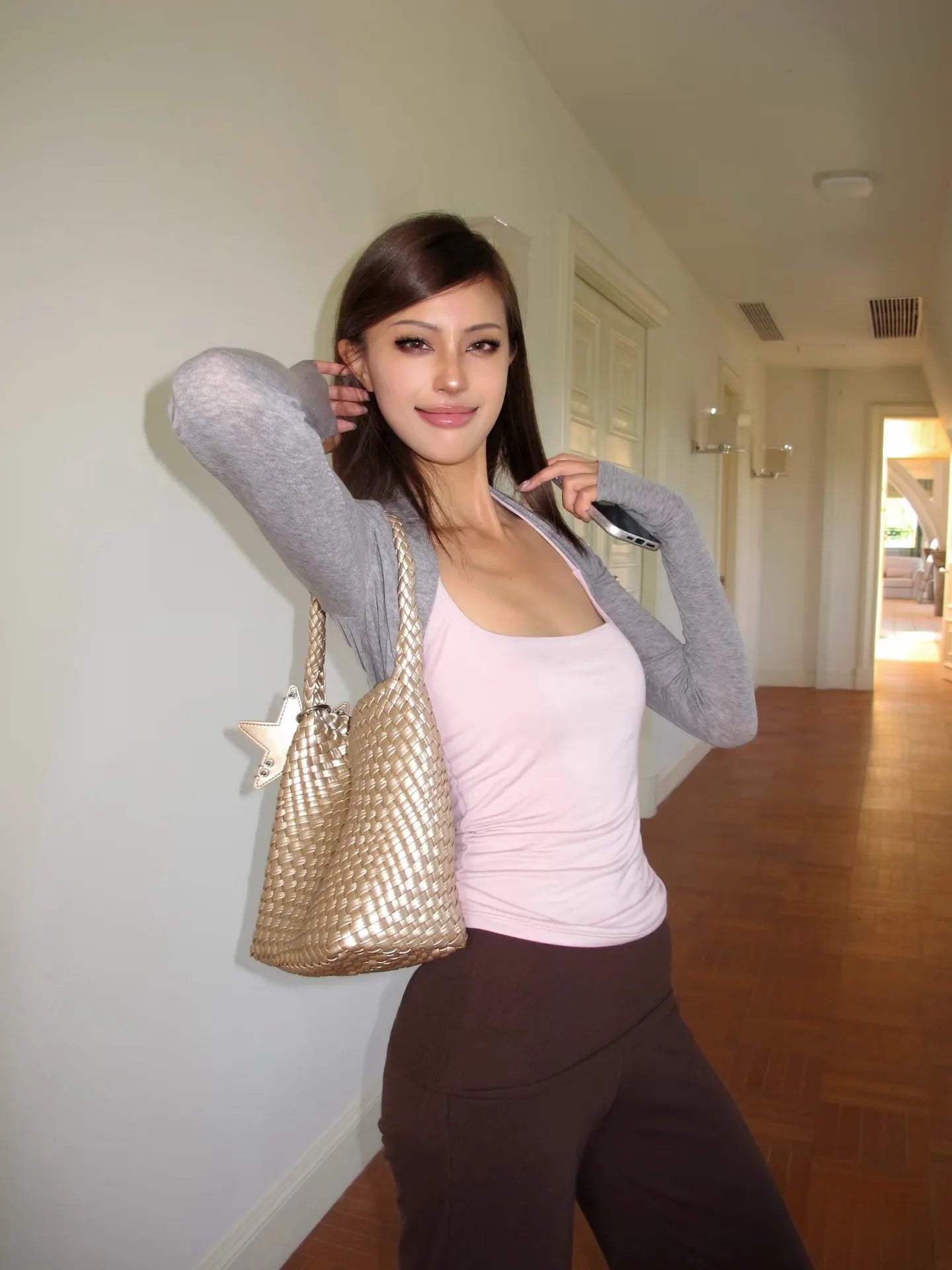 LIZAKOSHT  -  Women Long Sleeve Cropped "Take A Walk" Fitted Arm Warmers Tencel Wool Wrap Tee