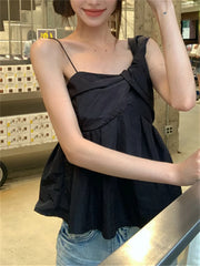 LIZAKOSHT  -  S-L Black Tank Tops Chic Sexy Outwear Summer Office Lady High Street Daily Slim New Sleeveless Gentle Solid