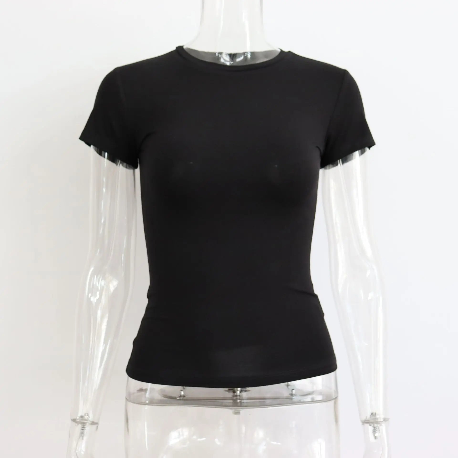 LIZAKOSHT  -  Women Summer Slim High Stretch T Shirts Sexy O-Neck Short Sleeve Tees Summer Tops For Women Clothes