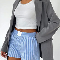 LIZAKOSHT  -  Y2K Striped Loose orts Women's Faion Casual Pants 2000s Sle High Waist Wide Leg Summer Wear Comfortable Breathable
