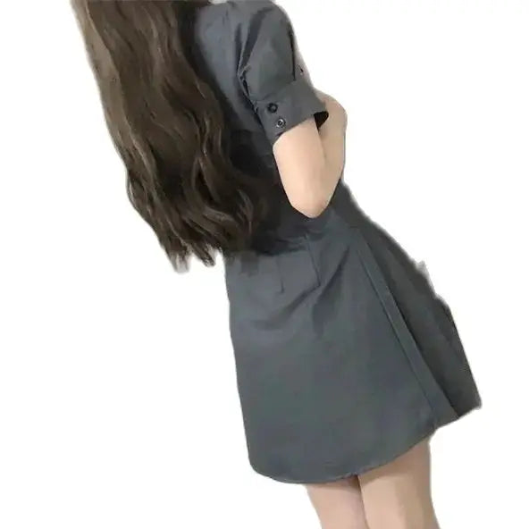 LIZAKOSHT  -  Women Dress Sweet Original JK Uniform Mini Dresses Gray Slim  Preppy Pleated Short Skirts Summer Female Trendy Clothes