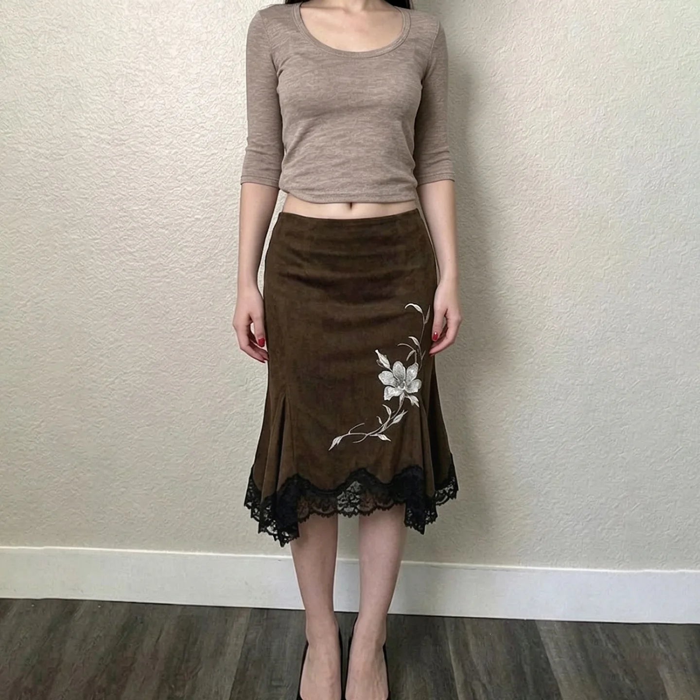 LIZAKOSHT  -  Floral Print Irregular Hem Midi Skirt Women Vintage Elegant Slim Fit Summer