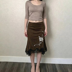 LIZAKOSHT  -  Floral Print Irregular Hem Midi Skirt Women Vintage Elegant Slim Fit Summer