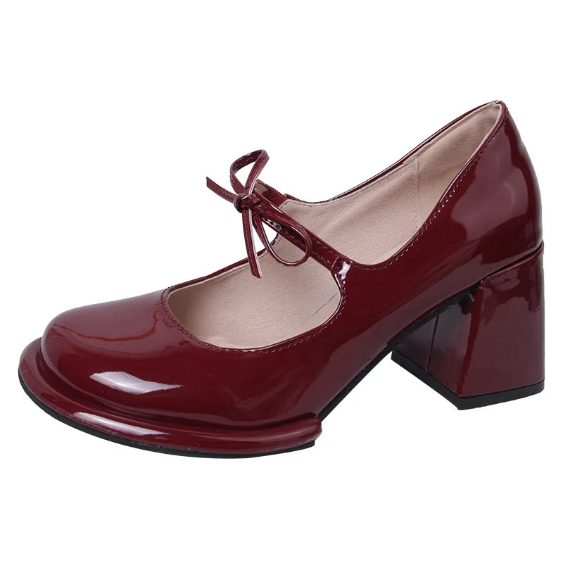 LIZAKOSHT  -  Red retro height increase thick heel high heels women's new autumn and winter French shallow mouth Mary Jane single shoes
