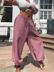 LIZAKOSHT  -  Elastic Drawstring Plaid Jogger Bottom Grid Thigh Cut Ankle Cuffs Summer Autumn Indoor Casual Lady  Vintage Cozy Outfit