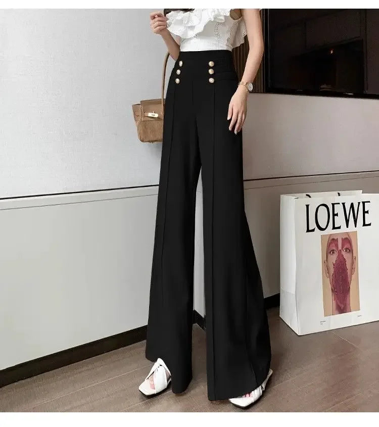 LIZAKOSHT  -  Wide Leg Pants for Women with High Waist and Drooping Sensation New Black Flared Pants for Women with Straight Leg and Slimming