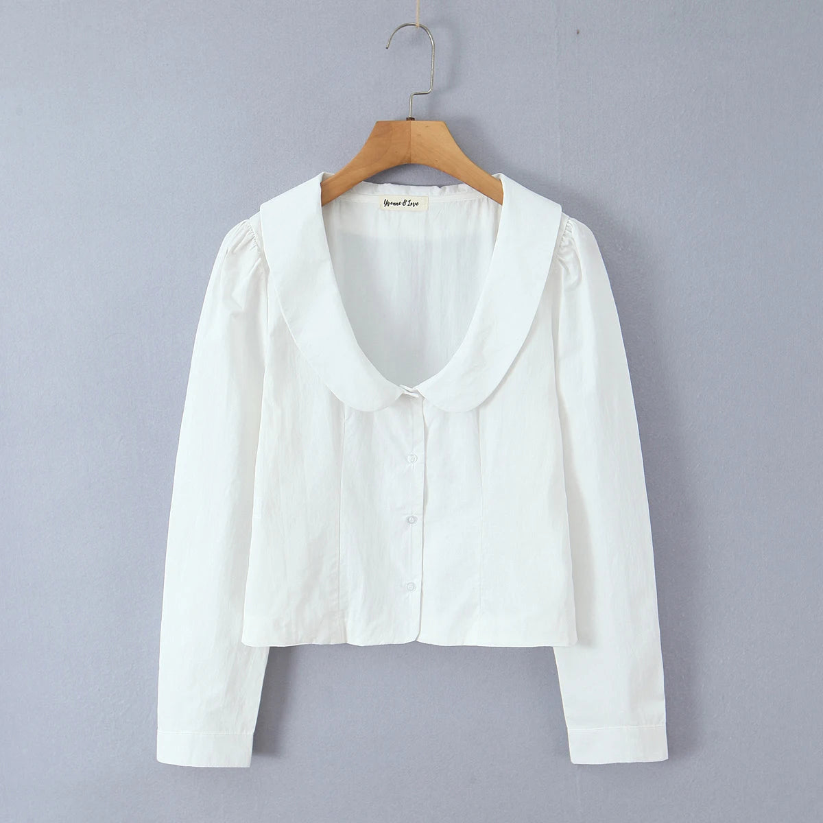 LIZAKOSHT  -  Sweet Spring White Peter Pan Collar Long Puff Sleeve Shirt Women Single-breasted Buttons Slim Waist Short Blouse Tops CHIC