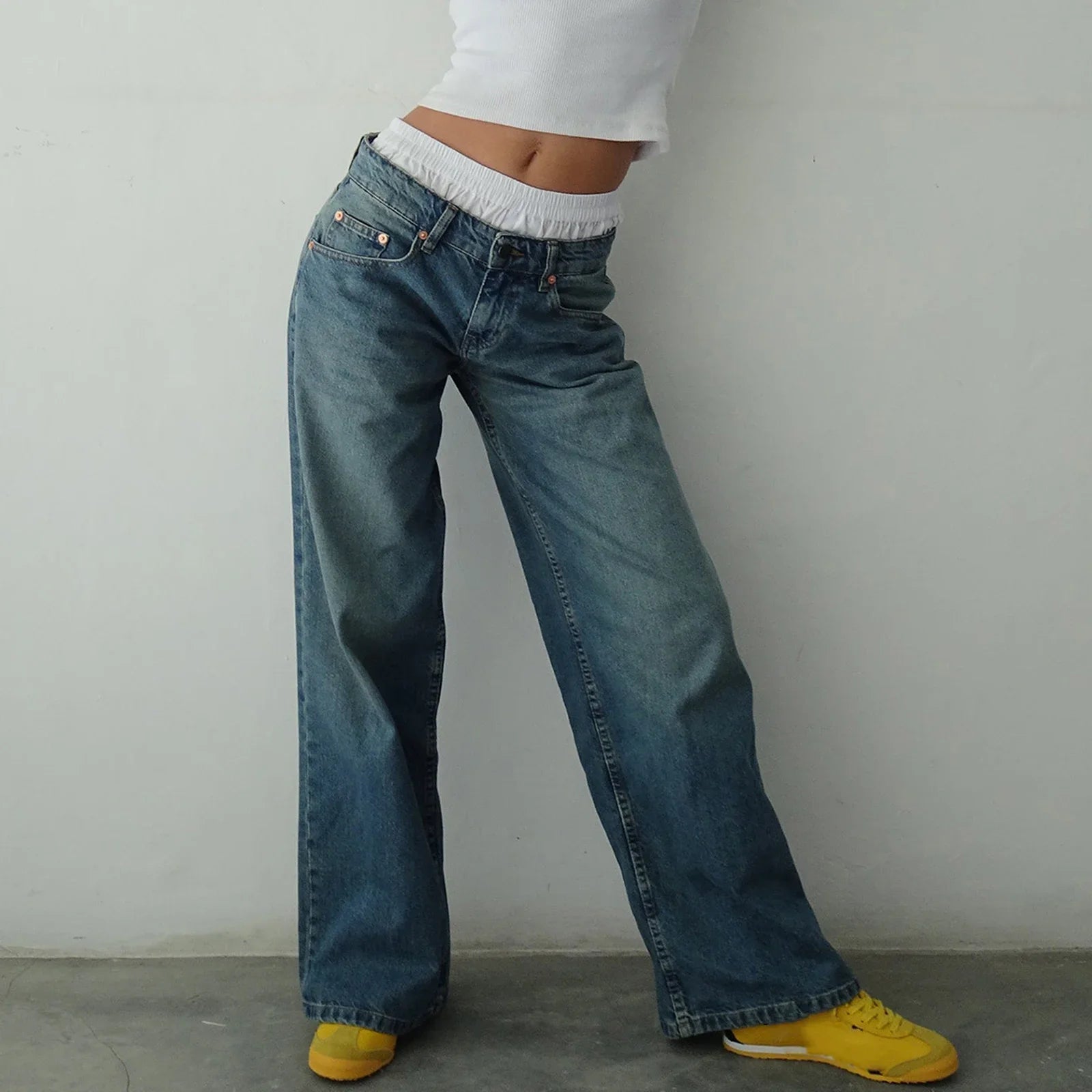 LIZAKOSHT  -  Women Y2K Wide Leg Denim Pants Baggy Low Waist Boyfriend Jeans Casual Vintage Loose Fit Jeans Trousers Cyber Grunge Streetwear