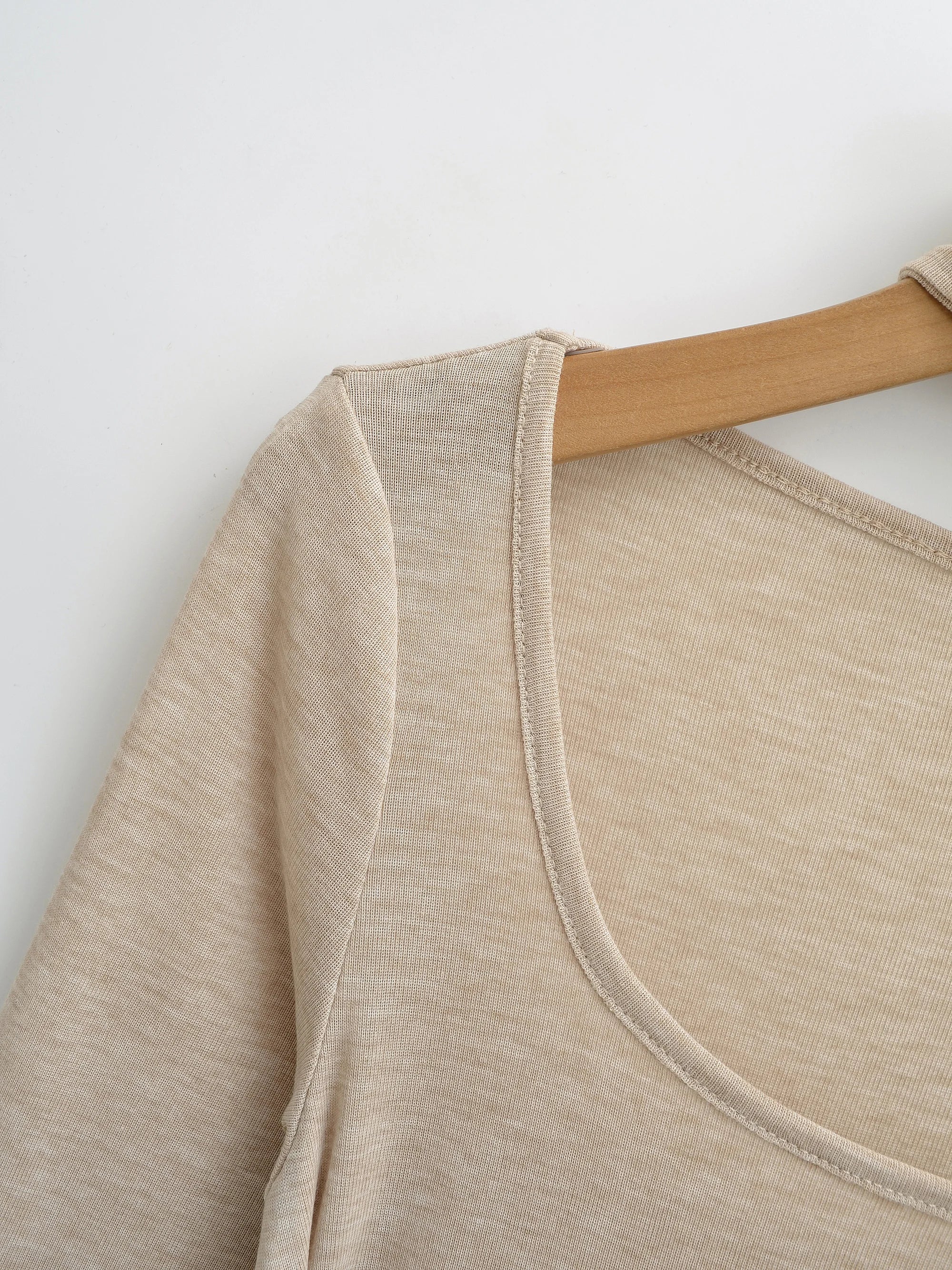 LIZAKOSHT  -  3 color Spring Removable High Collar Long Sleeve T Shirt Women Spliced Ruched Chest Stretch T-shirt Skinny Top Apricot White