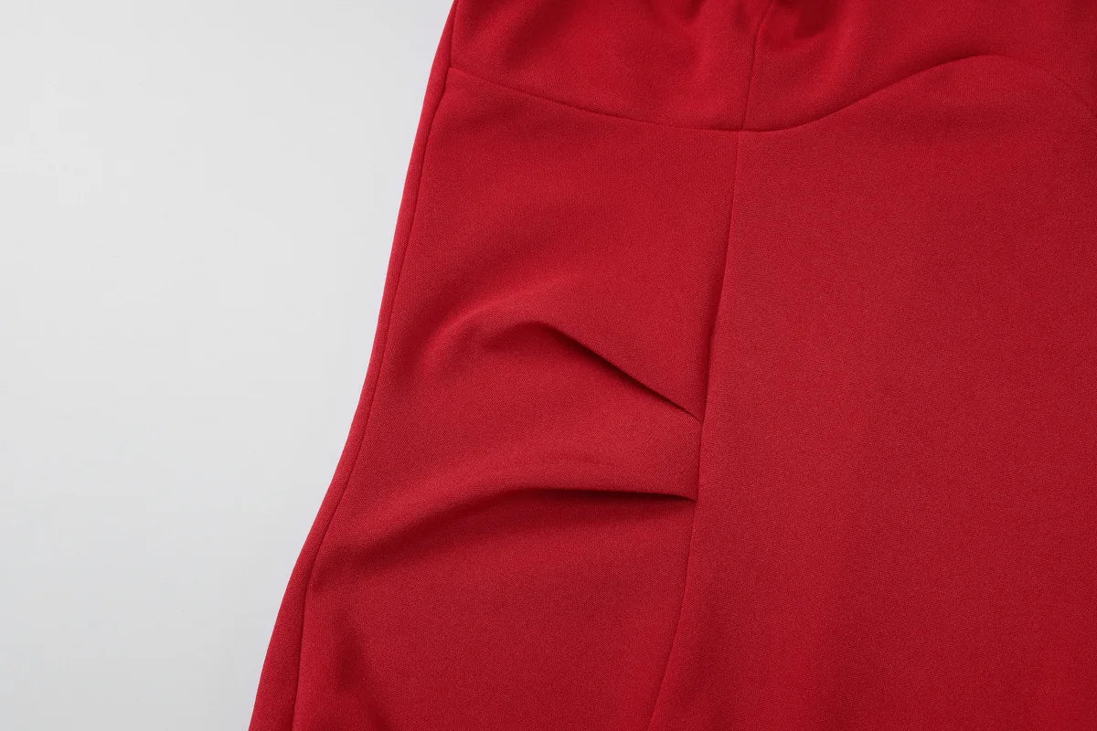 LIZAKOSHT  -  Women Sexy Halter Neck Sleeveless Solid Red Dress Lady Elegant Backless High Waist Ruched Tunics Slim Party Club Dresses