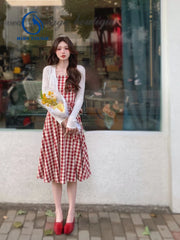 LIZAKOSHT  -  French Sweet Plaid Dress Fashion Chic and Elegant Strap Mini Dress Birthday Even Party Korean Style Dress for Women Summer