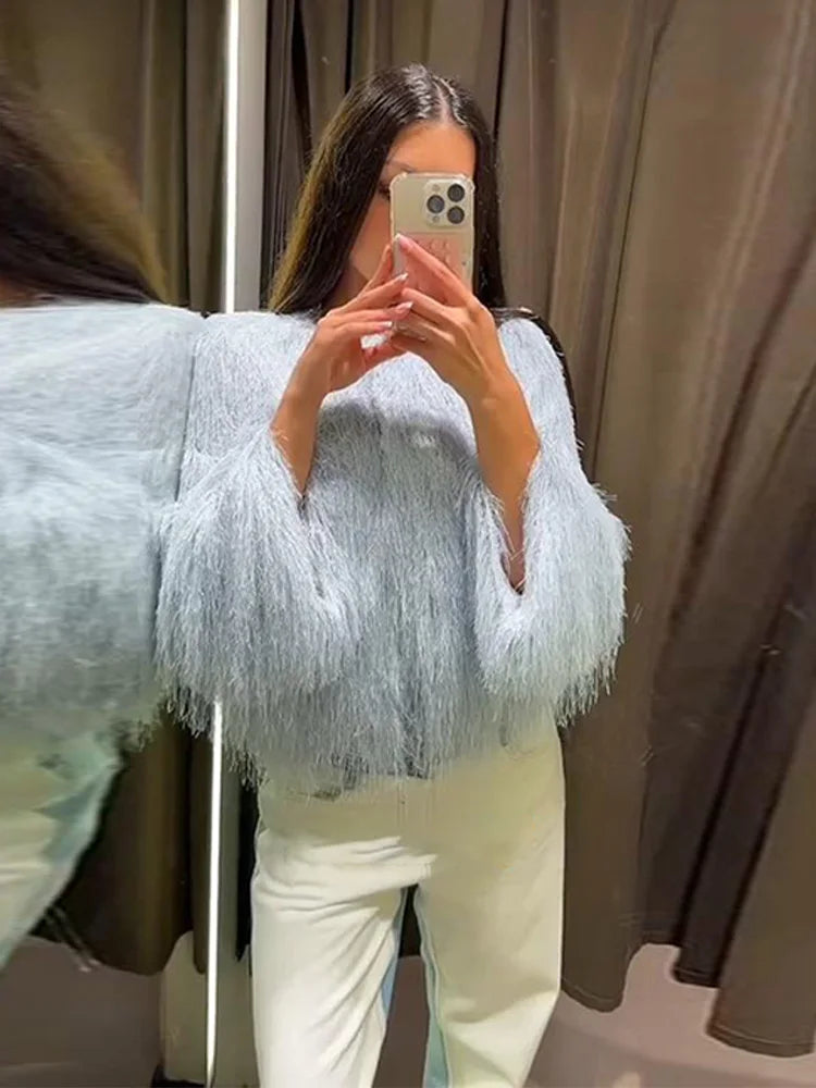 LIZAKOSHT  -  Tassel Short Dress Top Women Sleeveless Lace Up Backless Hip Package Vestidos Full Sleeve Loose Cardigan Autumn Party Clothes