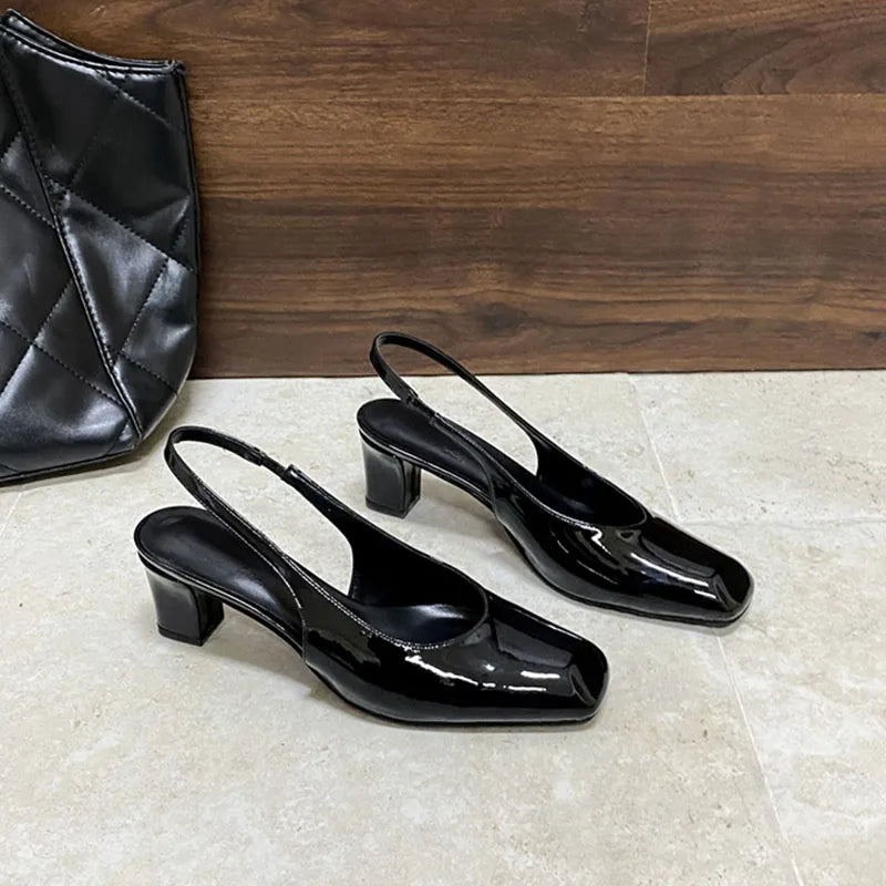 LIZAKOSHT  -  Elegant Slingback Sandals Women Thick High Heels Square Toe Pumps Fashion Brand Ankle Strap Shoes Party Dress Pumps Mujer