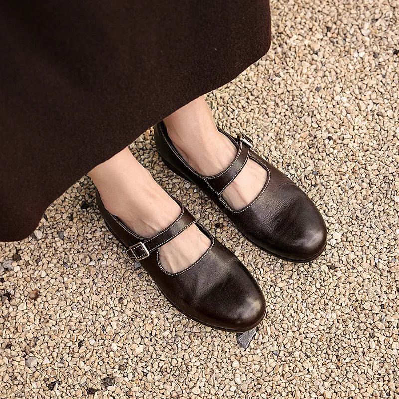 LIZAKOSHT  -  Fashion Women's Shoes New High Quality Genuine Leather Round Head Mary Janes Leather Shoes Daily Commuter Women's Shoes