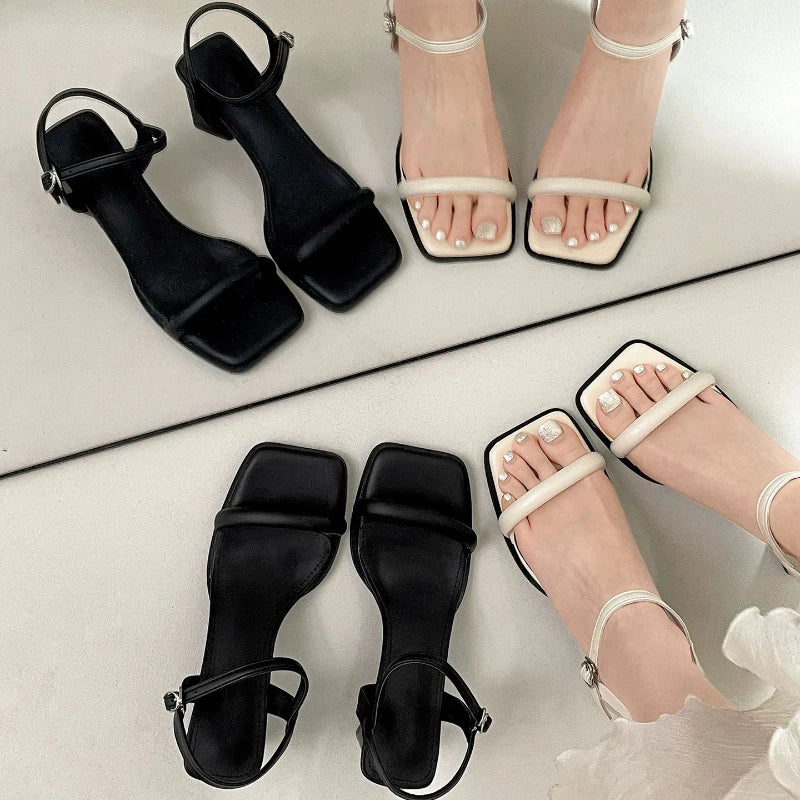 LIZAKOSHT  -  Summer Narrow Band Open Toe Women Sandals Fashion Party Dress Ladies Thick Heel Gladiator Sandalias Shoes Zapatos De Mujer