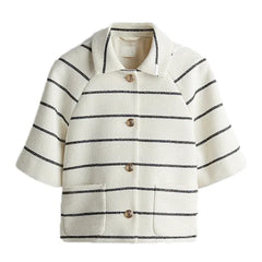 LIZAKOSHT  -  Casual Striped Shorts Set Women Lapel Single Breasted Half Sleeve Tops Pockets Mini Shorts Outfit 2025 Summer Fashion Lady Sets