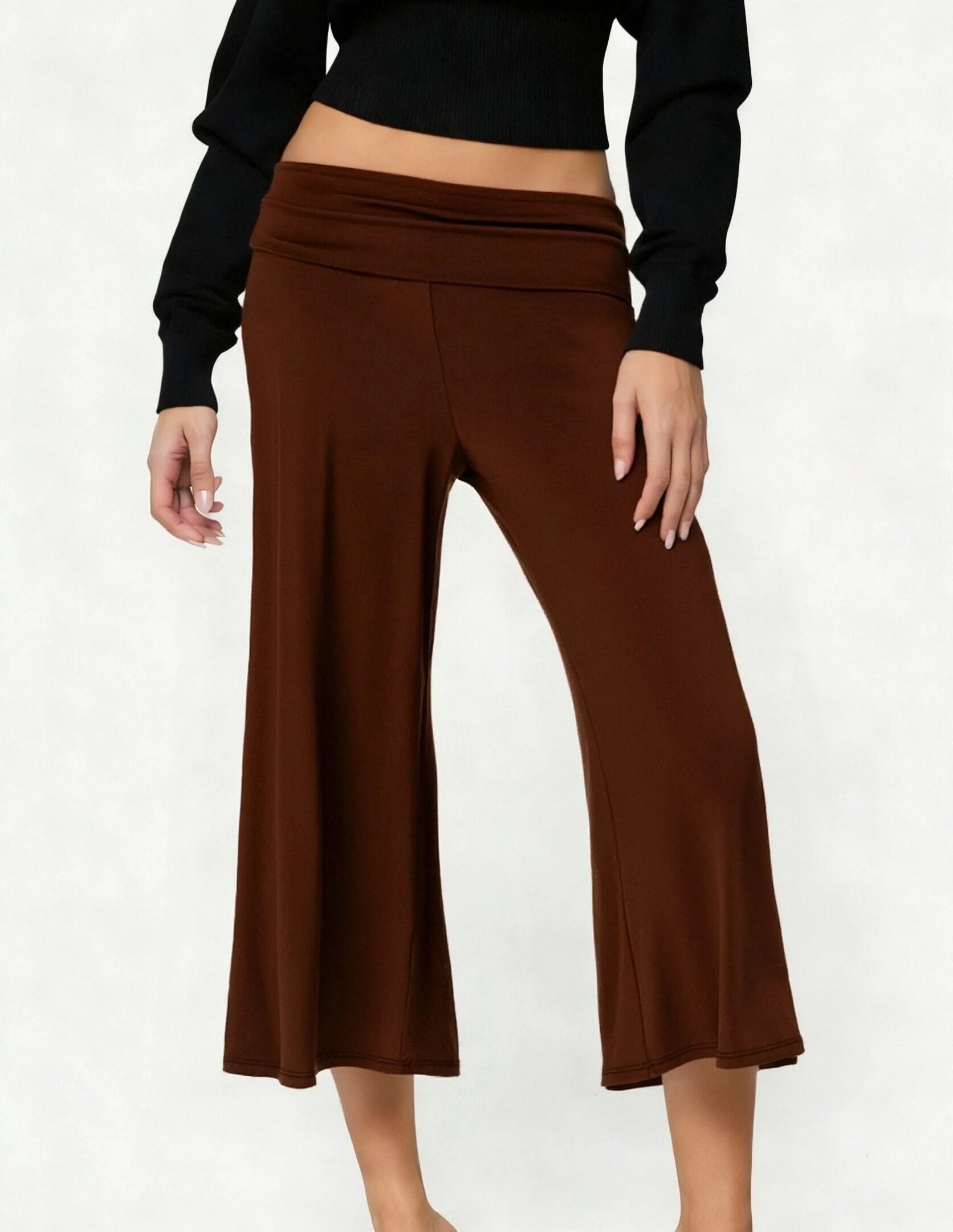 LIZAKOSHT  -  Loose Stretchy Fold Over Capri Pants for Women Low Rise Wide Leg Yoga Capris Summer Cute Going Out Cropped Pants Streetwear