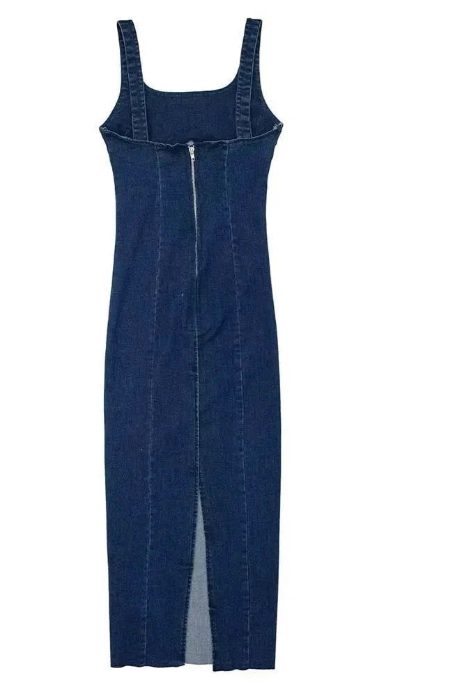 women's Autumn Denim Blue Bodycon Backless Midi Party Official Clothing