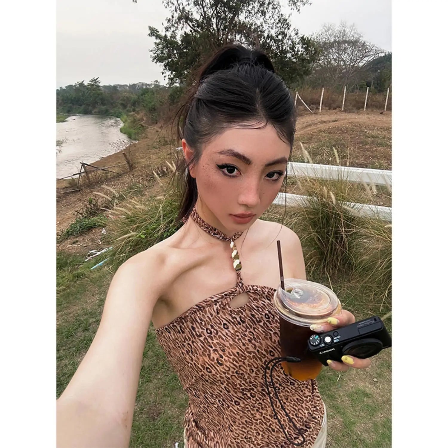 LIZAKOSHT  -  Chic American Outdoor Vintage Halter Sleeveless Tank Tops Y2k Aesthetic Harajuku Leopard Print Sexy Camisole Summer Punk Tops