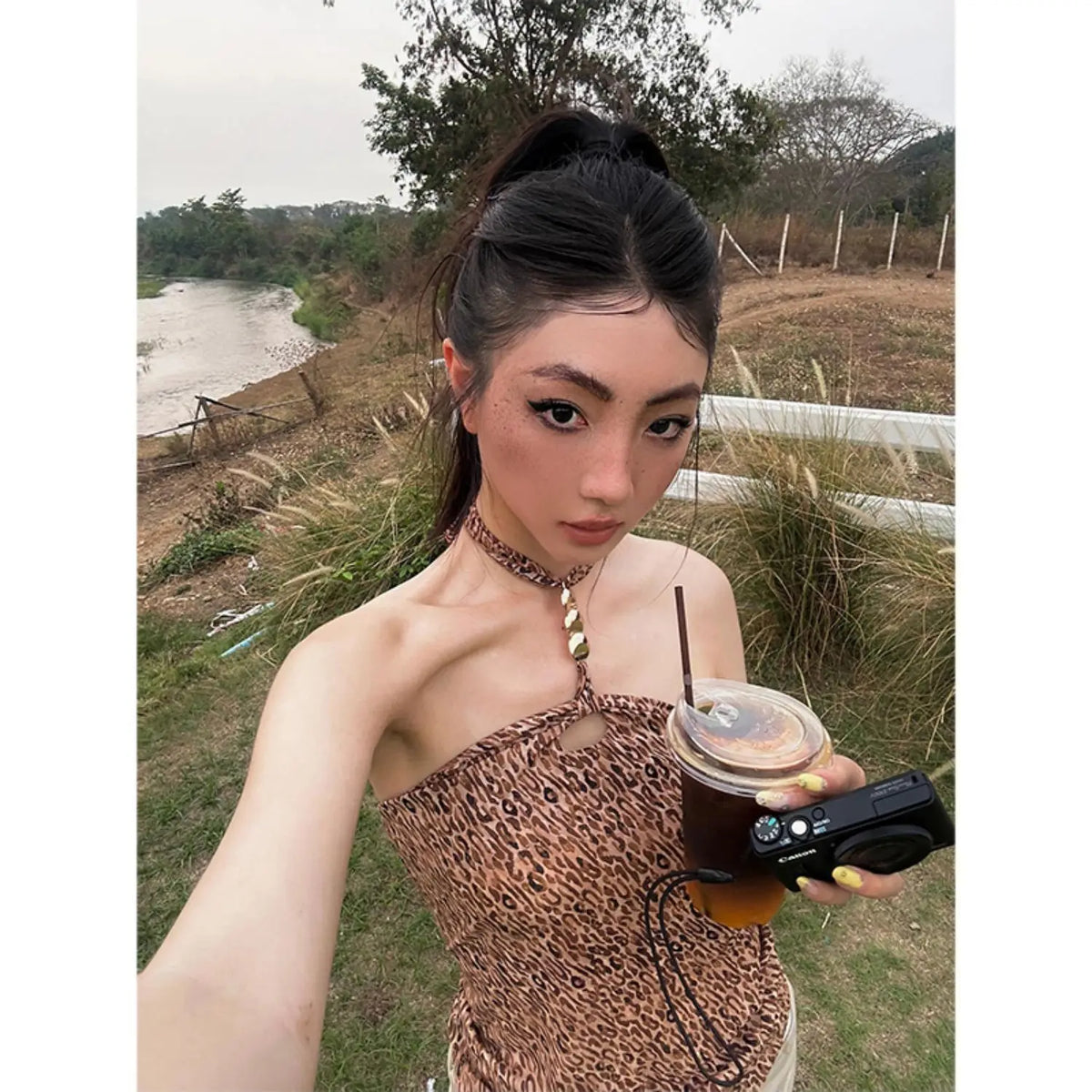 LIZAKOSHT  -  Chic American Outdoor Vintage Halter Sleeveless Tank Tops Y2k Aesthetic Harajuku Leopard Print Sexy Camisole Summer Punk Tops