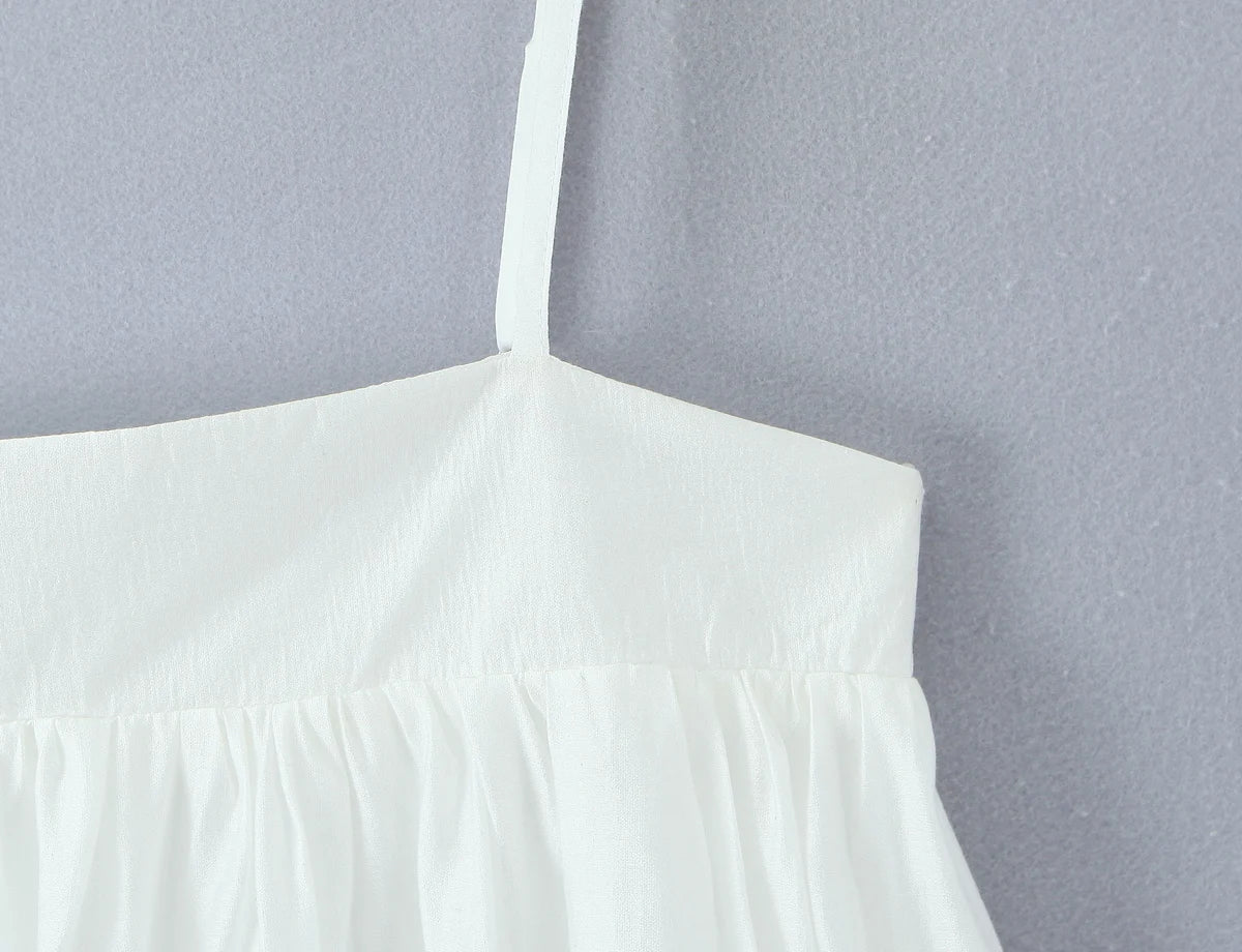 LIZAKOSHT  -  Spring Summer Sexy White Camisole Women Side Zipper BUD Hem Loose Short Tank Top Vest Tee